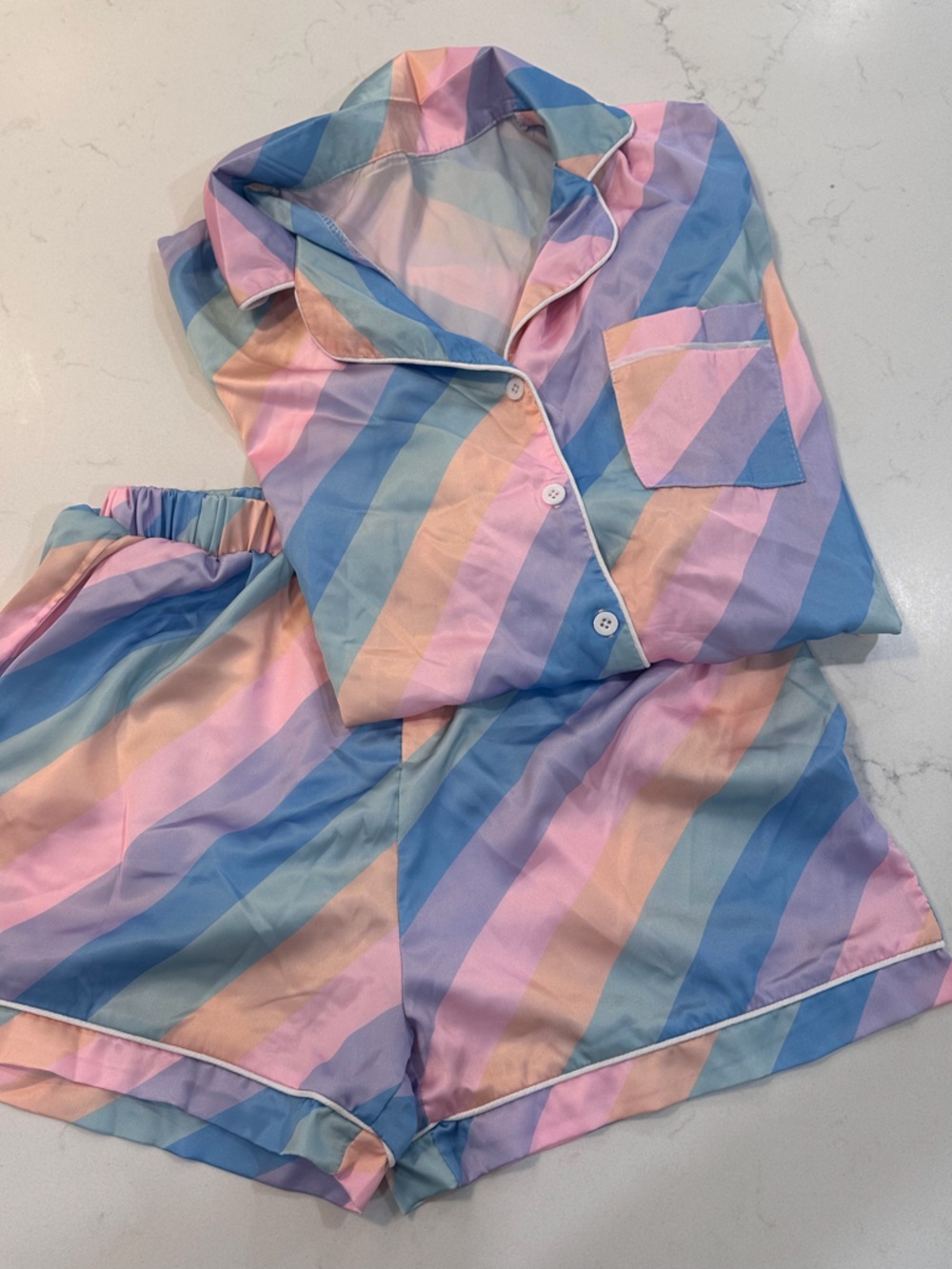 Satin Pastel Colorful Stripe Pajama Set - Pink Blue Purple Green Orange Peach